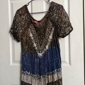 Brown and blue striped dress